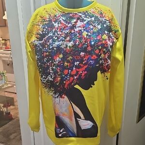 Yellow Afro Art Graphic Sweatshirt - Women Tops